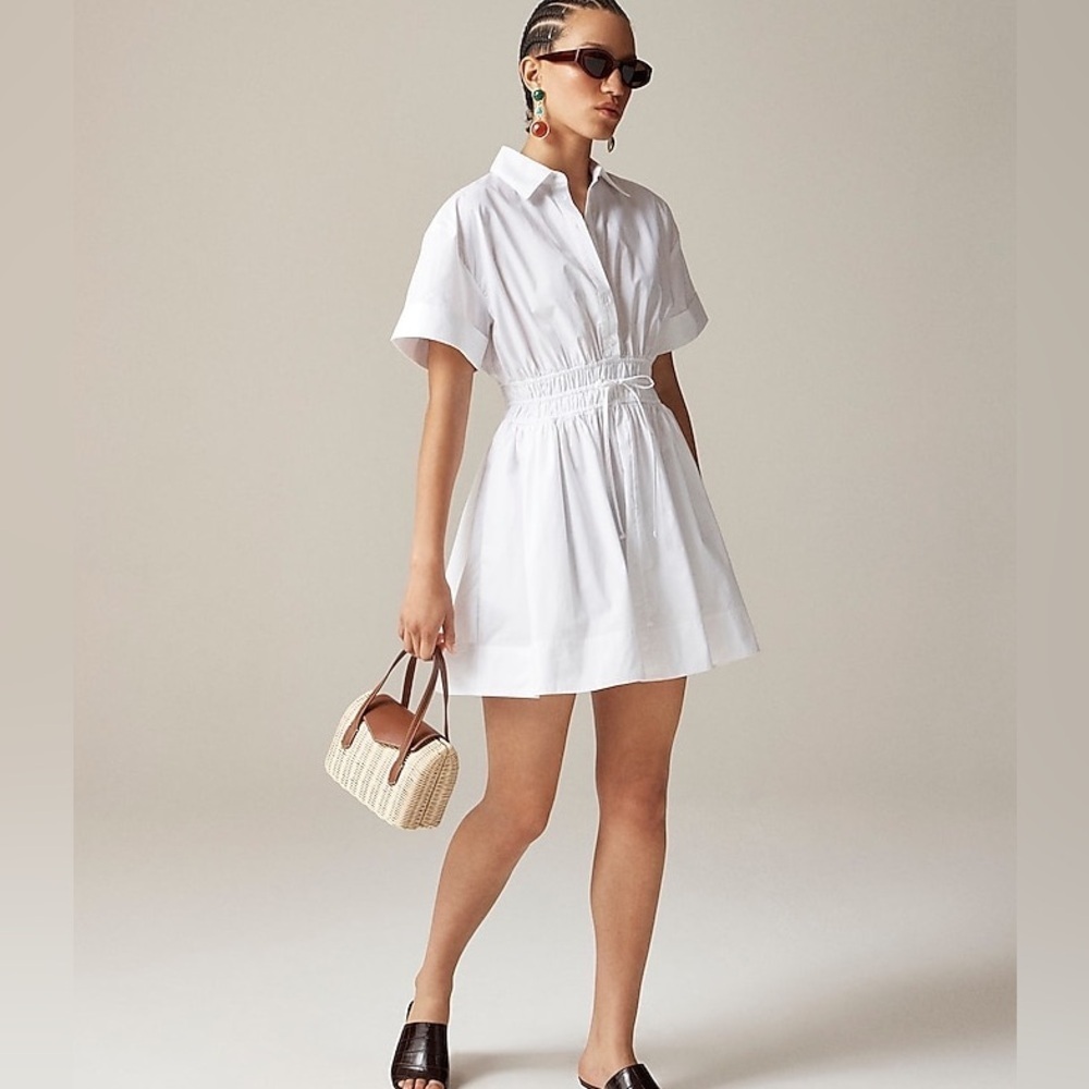 NWT J.Crew Elena Mini Shirt Dress White Cotton Size 18
